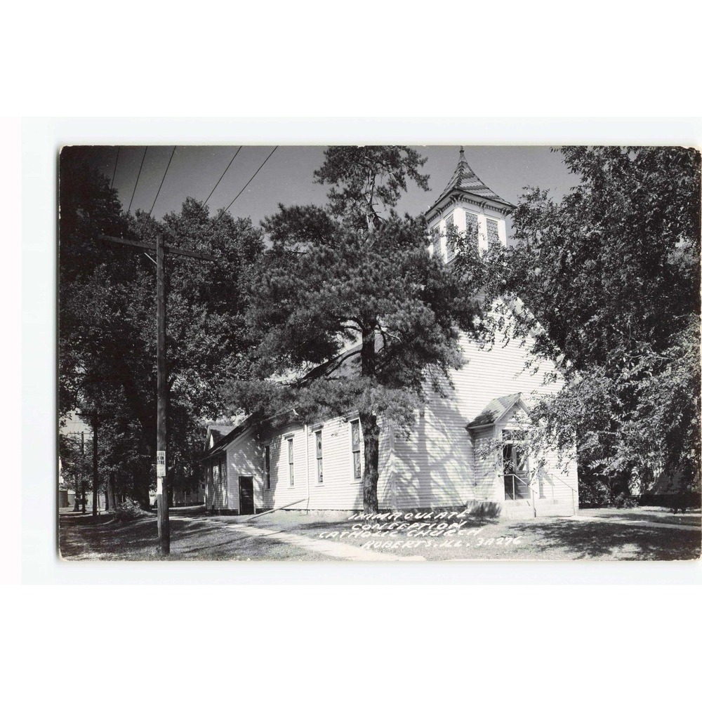 Immaculate Conception Catholic Church Roberts Illinois RPPC Vintage Postcard